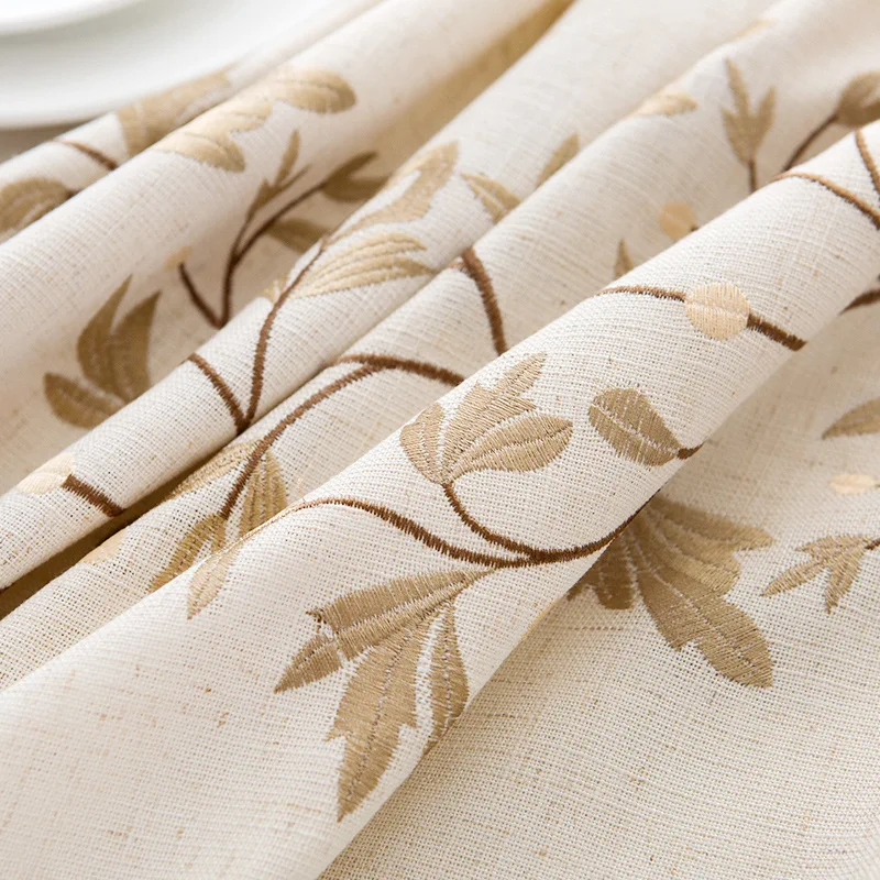 Beautiful Modern table cloths faux cotton linen wholesale leaves Embroidered table cover waterproof linen tablecloth with tassel