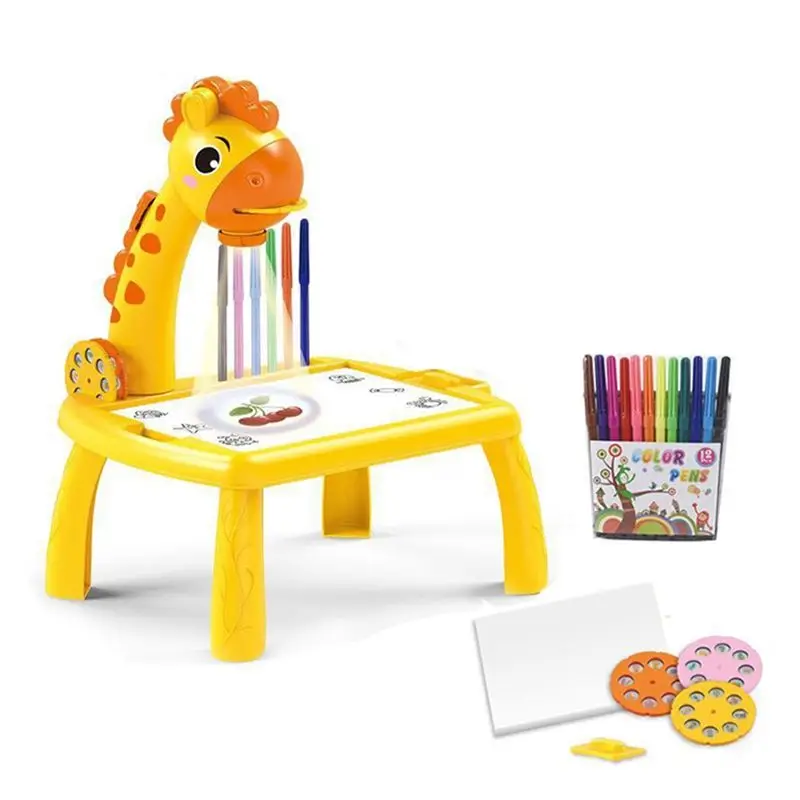 Led Cartoon Giraffe Design Drawing Board Electronic Learning Painting Board Projector Early Educational Drawing Toys For Kids