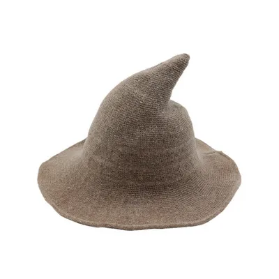 
2021 new witch pointed top big brim hat cotton yarn knitted woolen hat hat foldable six colors optional 