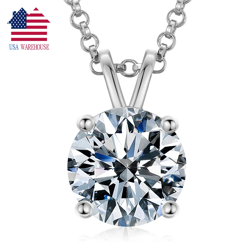 Drop Shipping Hot Sale 925 Sterling Silver 8mm 2 ct VVS Moissanite Diamond Classic Solitaire Pendant Necklace