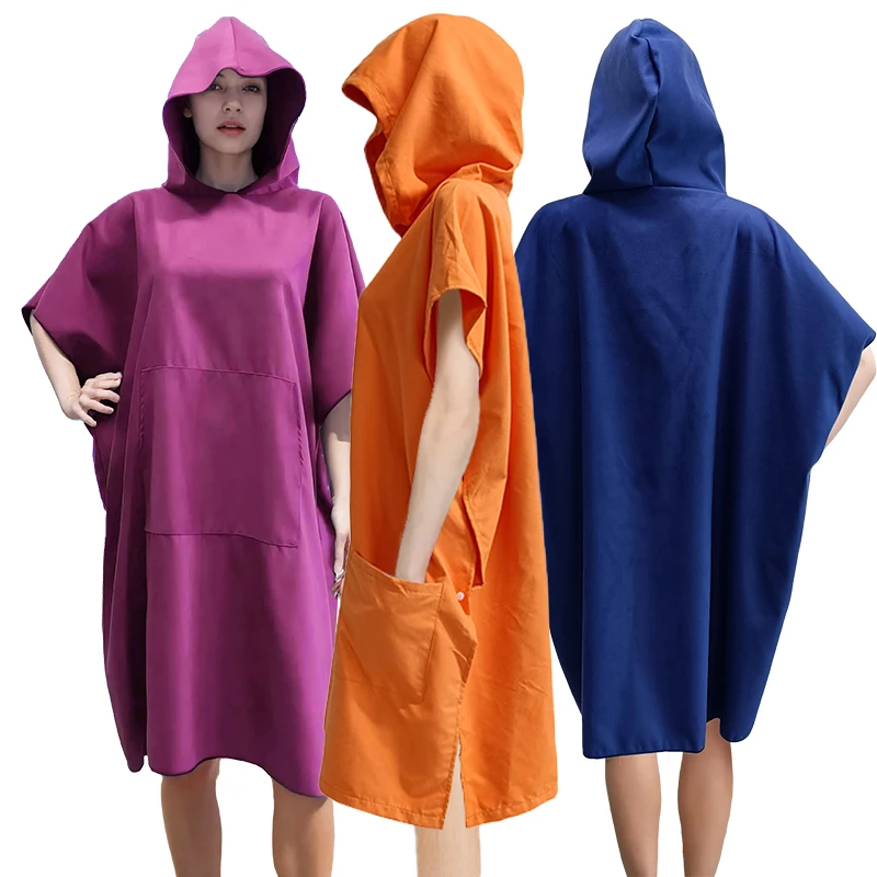 Wholesale Custom Logo Embroidery Beach Poncho Towel Microfiber Hooded Beach Towel Surf Poncho For Adults