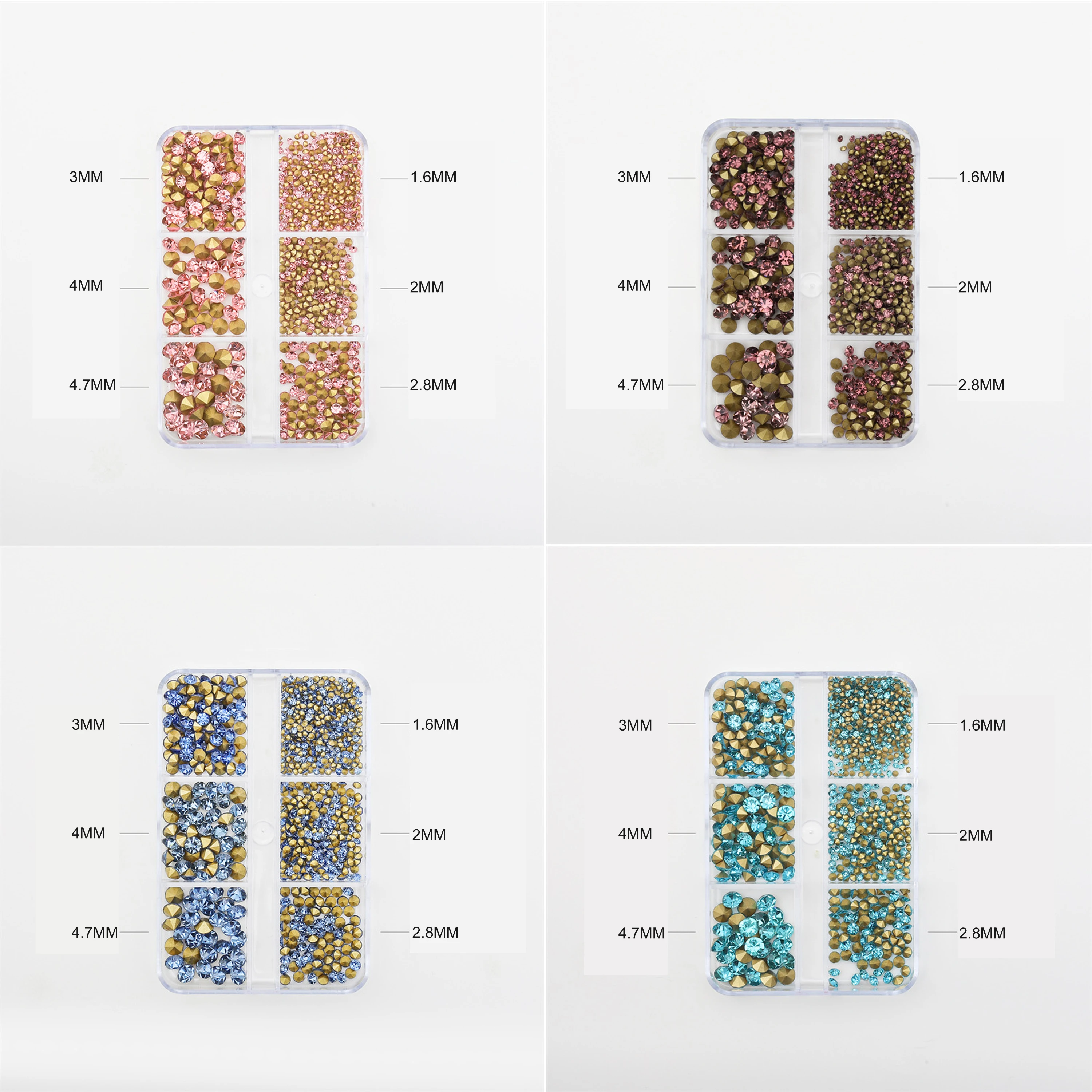 Flatback Rhinestones Kit Mixed 6 Sizes Non Hotfixed 3D Diamond Rhinestones DIY Nail Art Decoration Nail Gems Stones