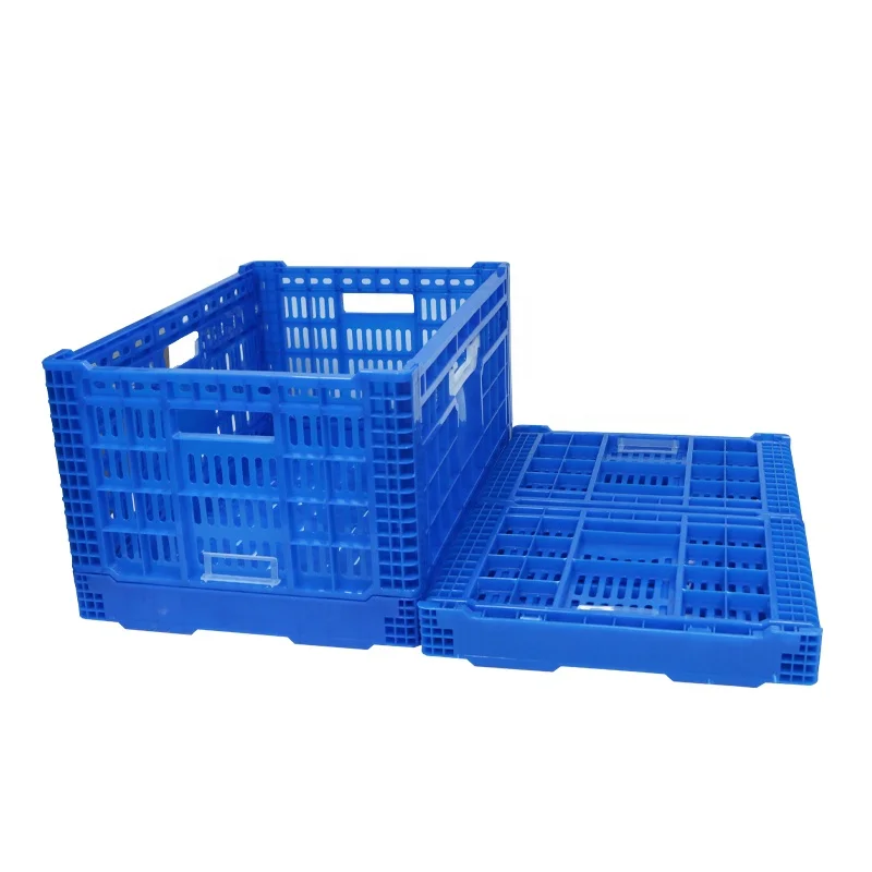 Professional manufacturer 600*400*220 mm Virgin Material Ventilation with button fruits and vegetables plastic folding crate