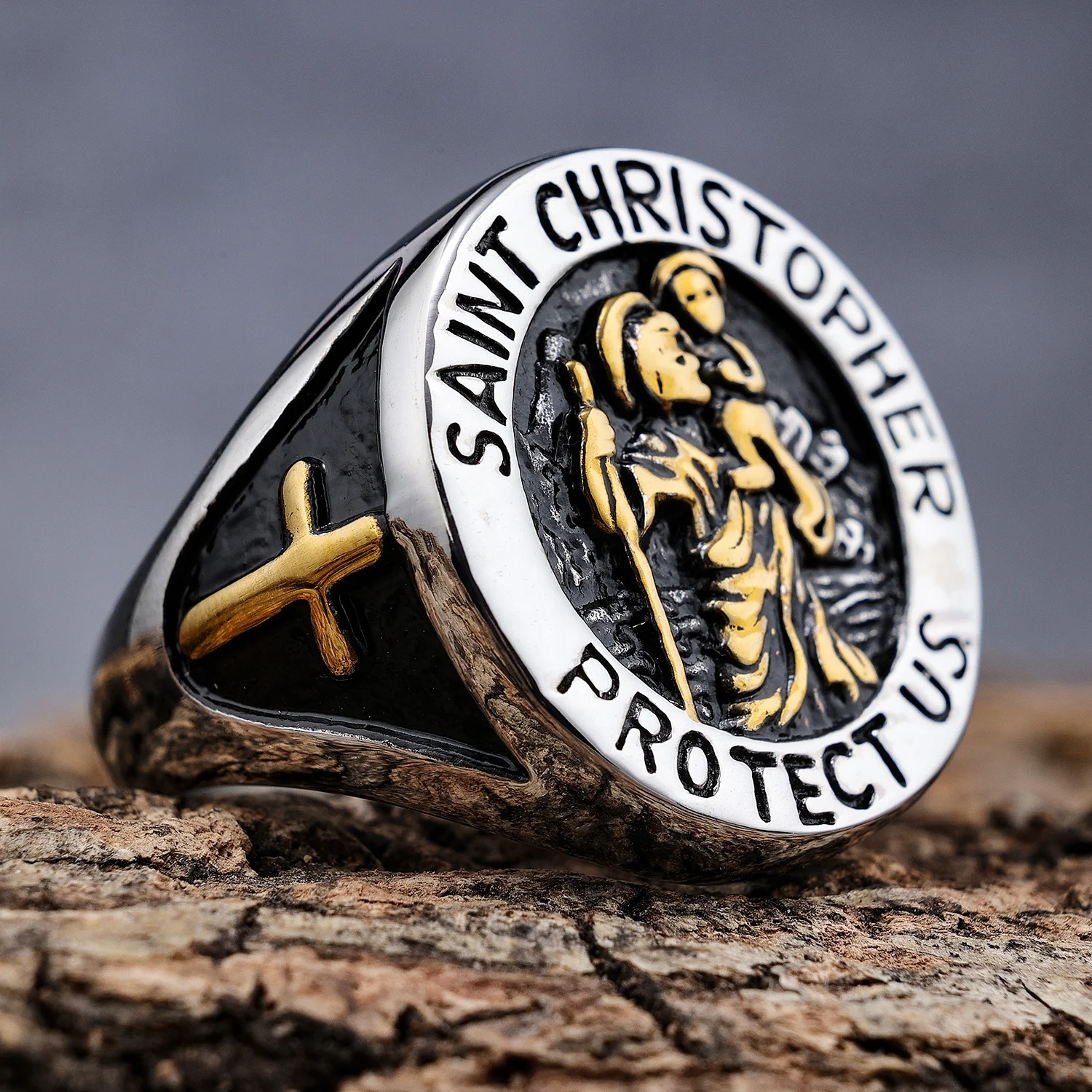 StainlessSteelfashion ювелирные изделия кольца Святого Кристофера флорианская кольцевая медаль великий защитник Архангел победивший амулет