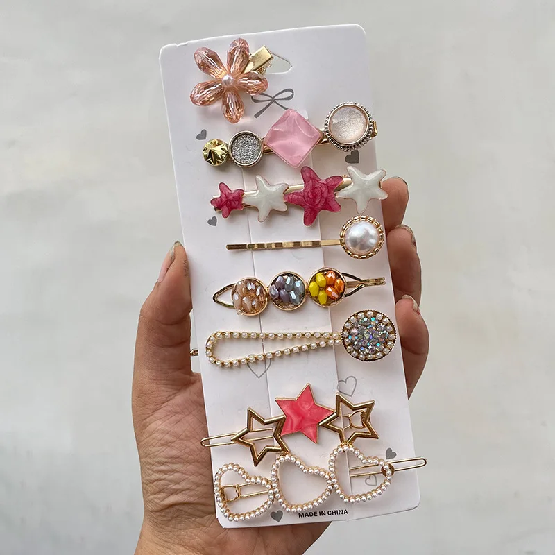 Vintage Bear side clip fashion simple duck beak clip imitation pearl  hair accessories high sense hairpin set