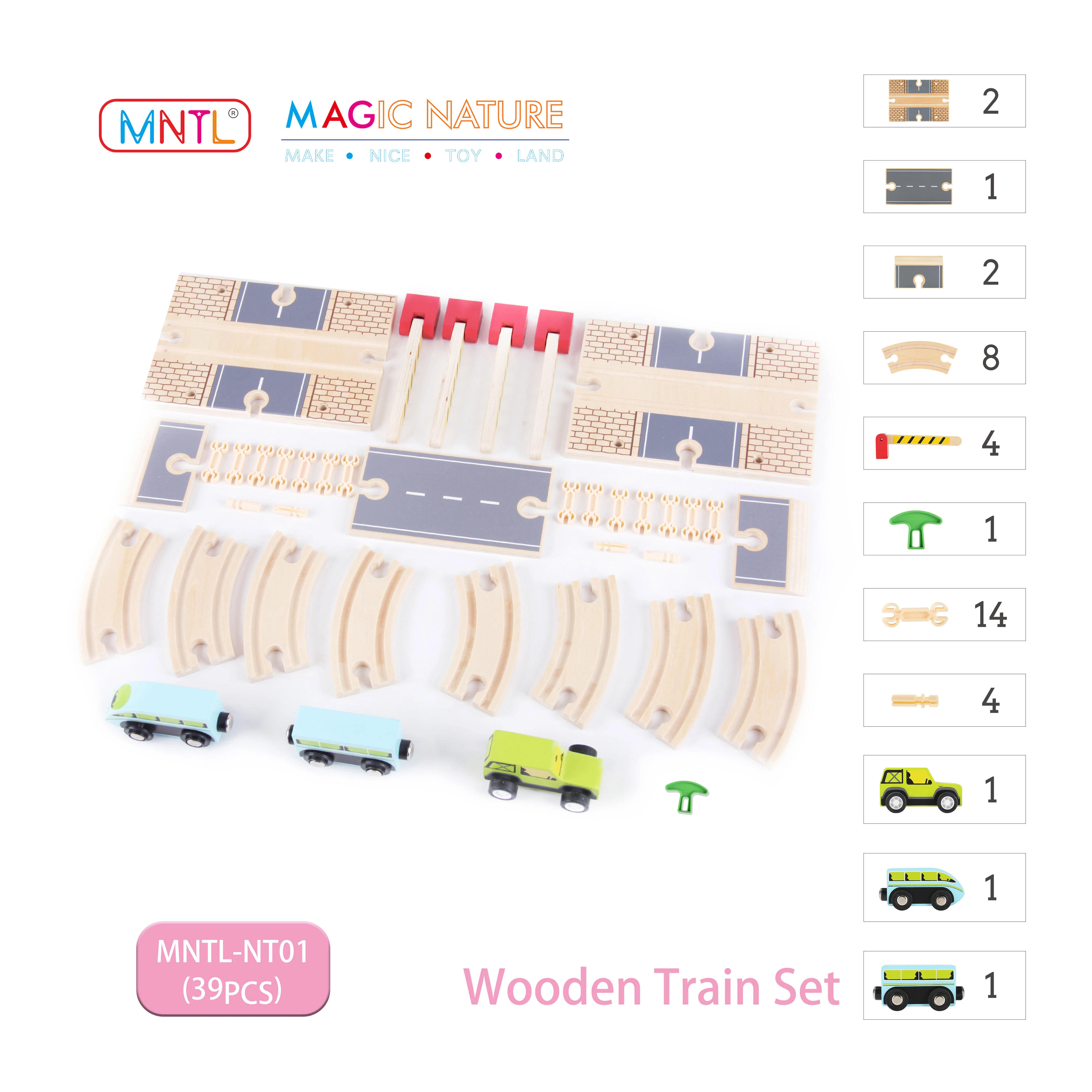 MNTL Wooden Train Rc Drack Car Racing Track Set With Track Sliding Assemble For Kids