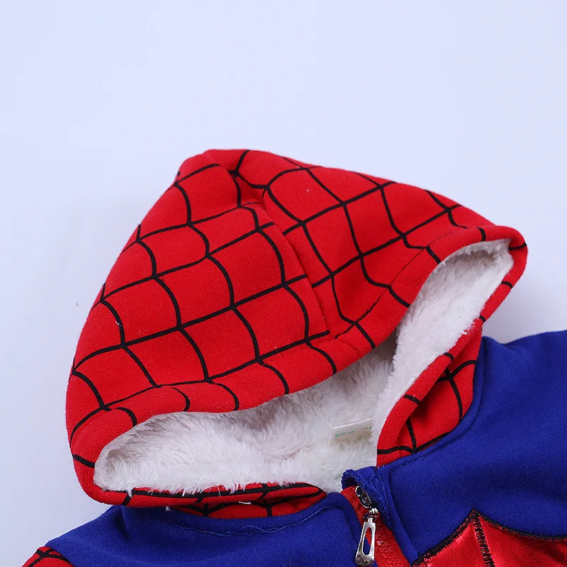 Autumn Winter Spiderman Baby Boy Sweatshirt Zipper Hoodies+Pant Plus Velvet Thicken Warm Children Outfits Costume Kids Clothes