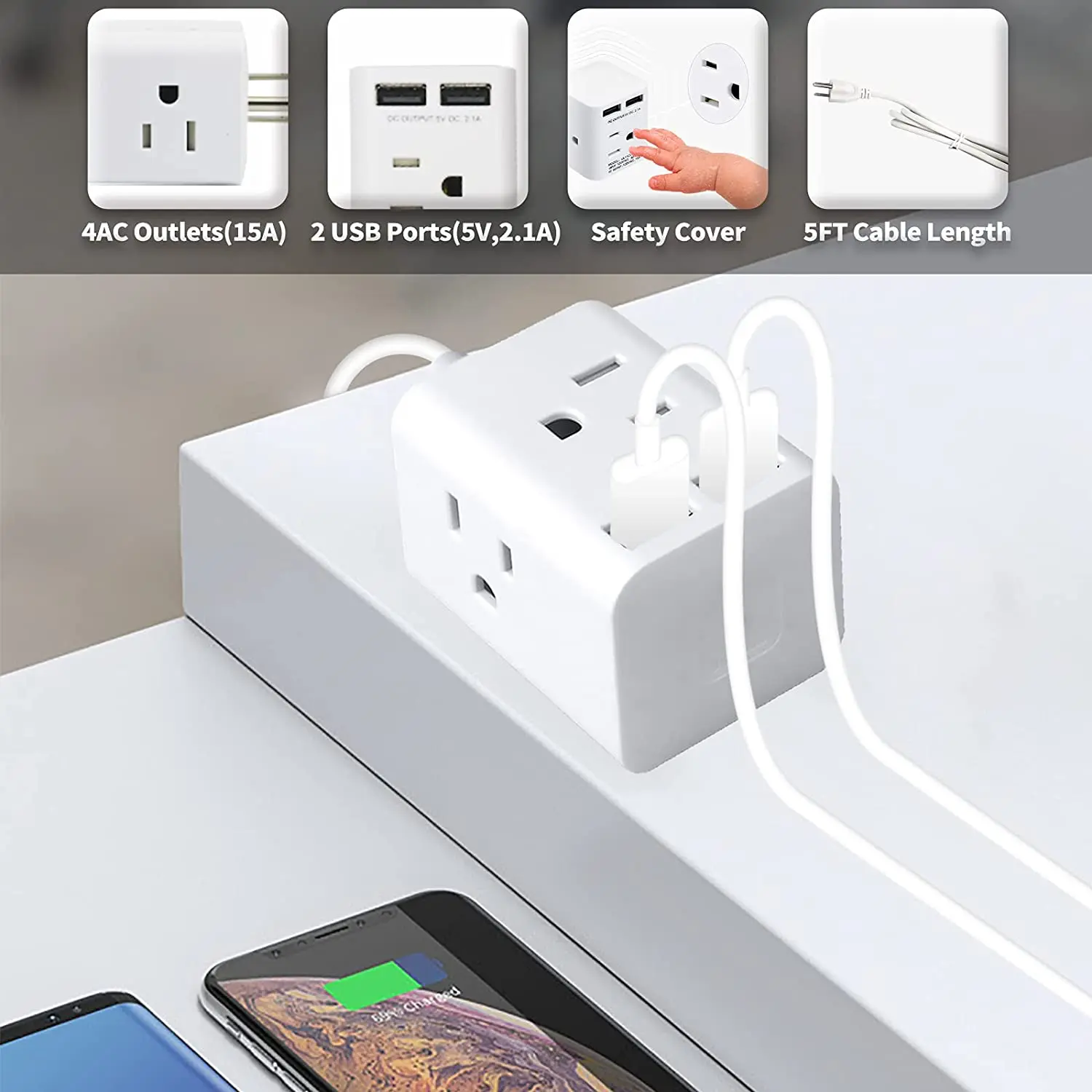 Удлинитель с 4 розетками и 2 usb-портами квадратная розетка для США usb-адаптер 3 контактами