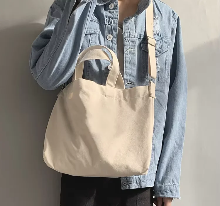 Custom Large Shoulder Bag Eco Messenger Bags Casual Cotton Canvas Tote Crossbody Canvas Bag