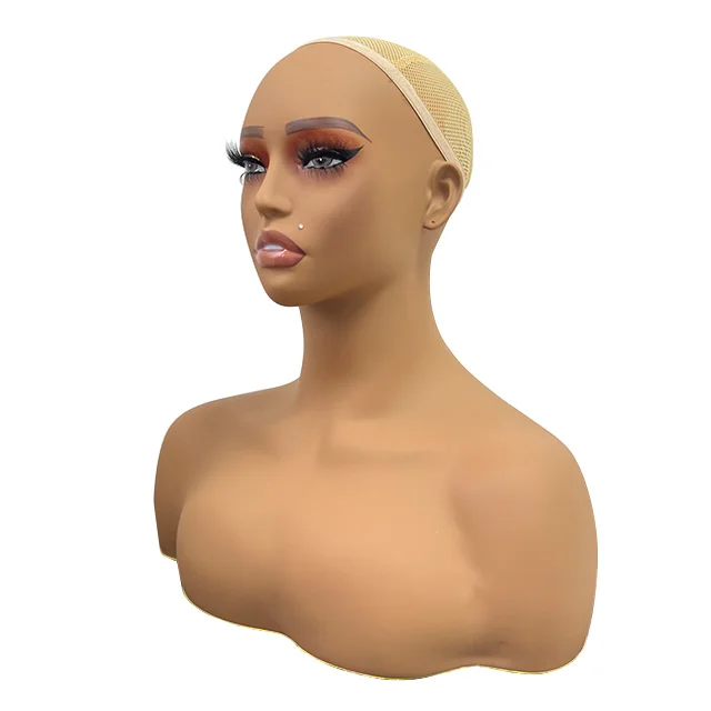 Realistic Female Mannequin Head With Shoulders Display Manikin Head With Bust for Wigs,Makeup,Beauty Accessories
