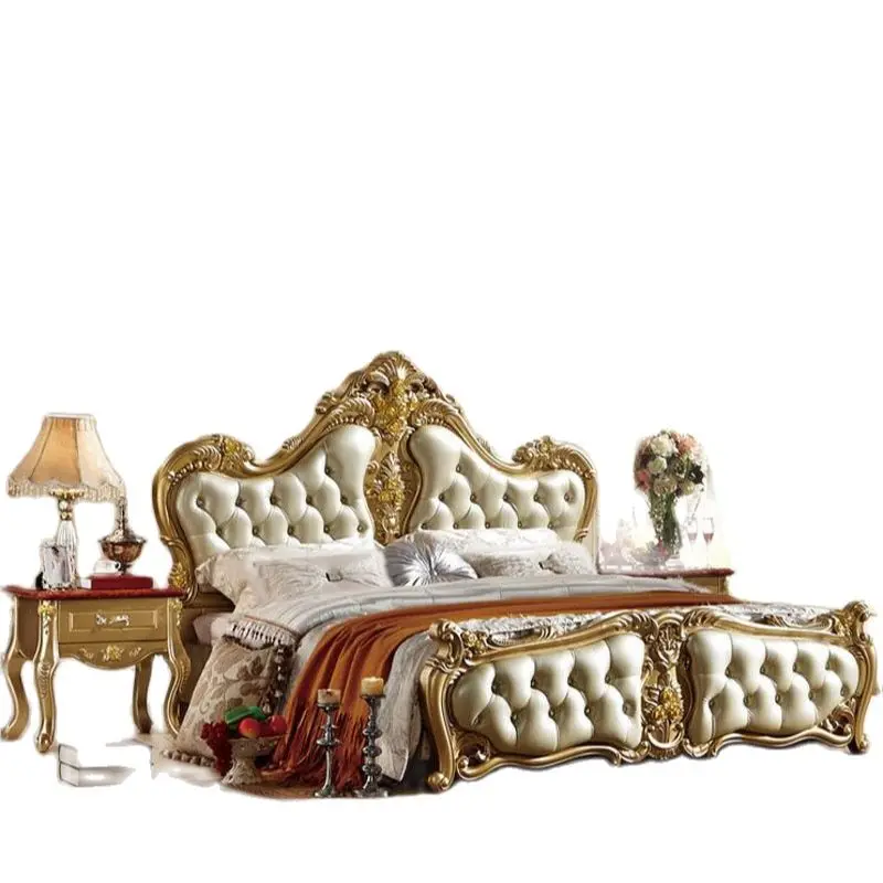 Современная Античная европейская деревянная кровать, модная Резная Кровать 1,8 м, французская мебель для спальни p10052