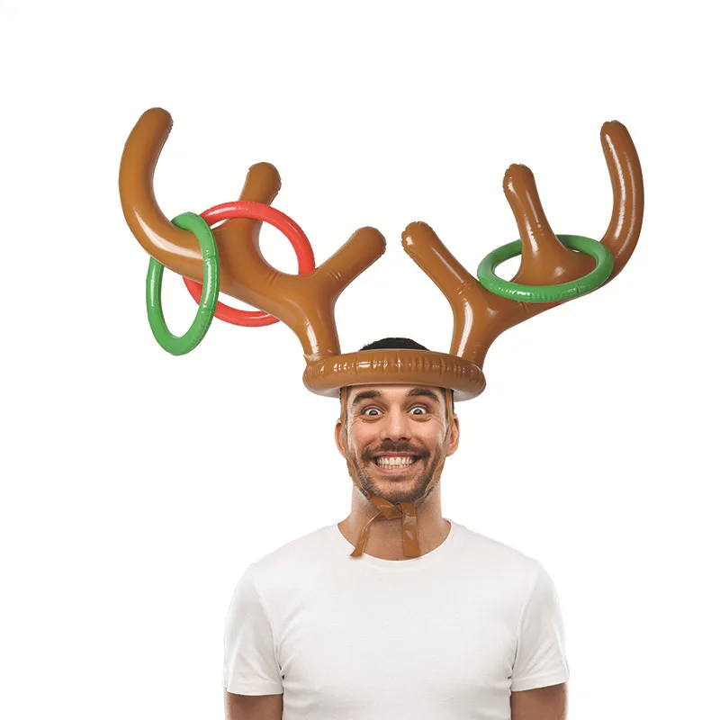 Inflatable Reindeer Ring Toss Game Complete Set With Antler Hat 4 Rings and Handpump Perfect for Family Games and Gifts