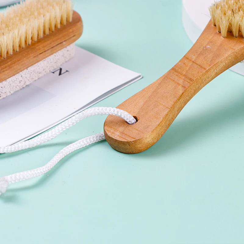 Wholesale Natural Double Side Foot Scrubber Exfoliator Brush Wooden Body Cleaning Pumice Stone Bath foot Brush