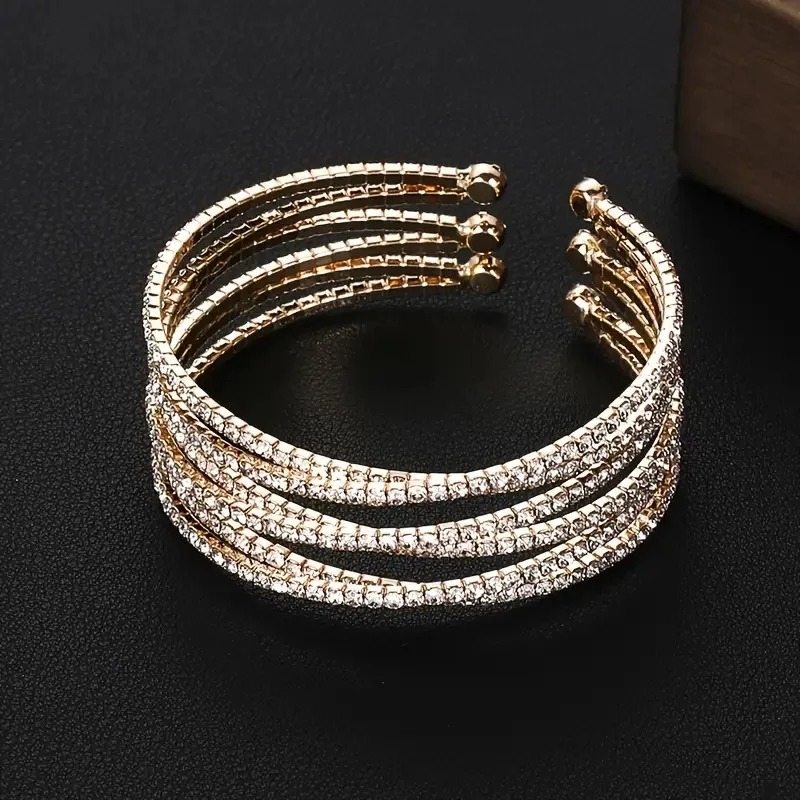 Crystal Rhinestone Bracelet Women Girls Delicate Multilayer Bracelet 6 Rows Layered Bracelet Jewelry for Prom Party Wedding