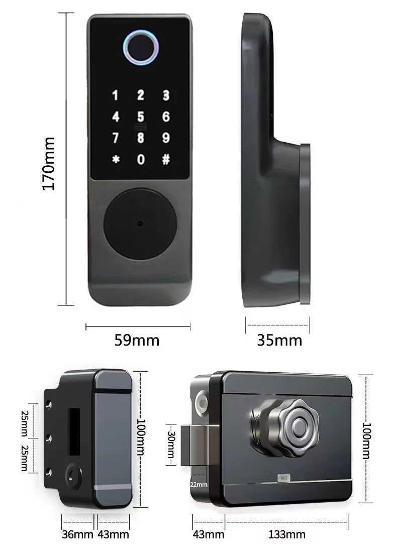 Waterproof  Keyless  Door Lock Tuya APP TTlock Door Lock Fingerprint Electric Intelligent Smart Door Lock