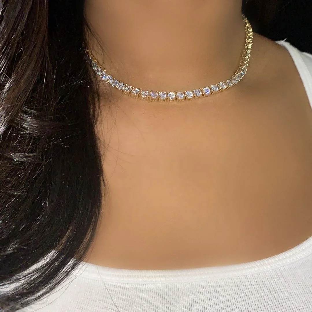 in stock ready to ship iced out bling For women 5A 5mm Cubic zirconia cz tennis bracelet necklace jewelry set