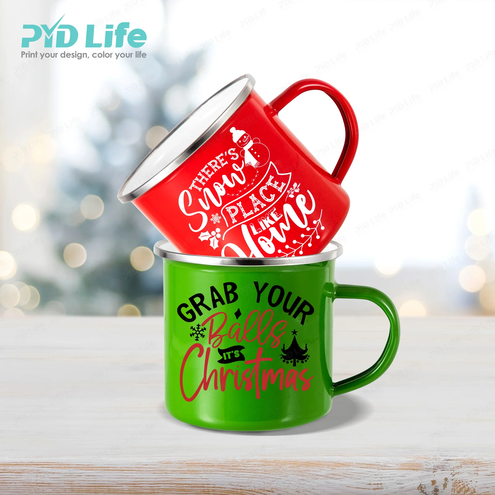 PYD Life Customized Logo Printing Steel Metal Enamel Mug Cup For Restaurant Sublimation Enamel Camping Christmas Mugs Wholesale