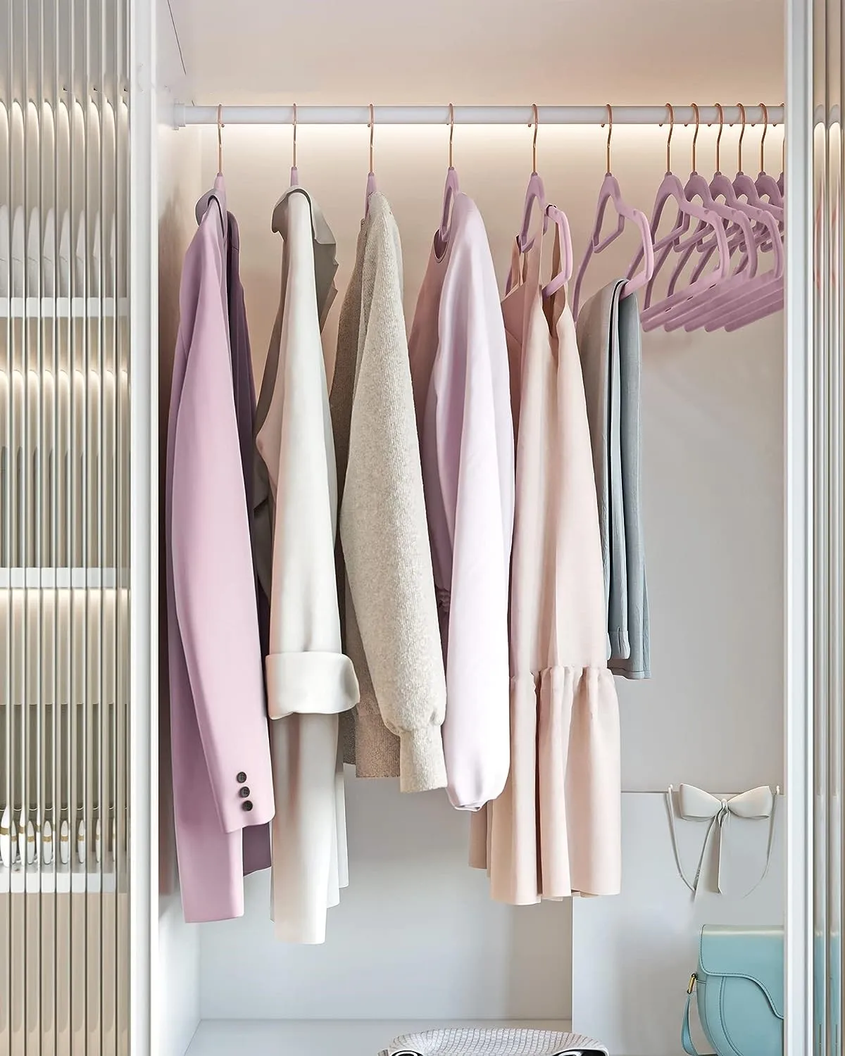 Modern High Quality Premium Durable Slim Non Slip Felt Coat Suit  Rose Gold Velvet Hangers Jackets Sweater violet Flocked Hanger