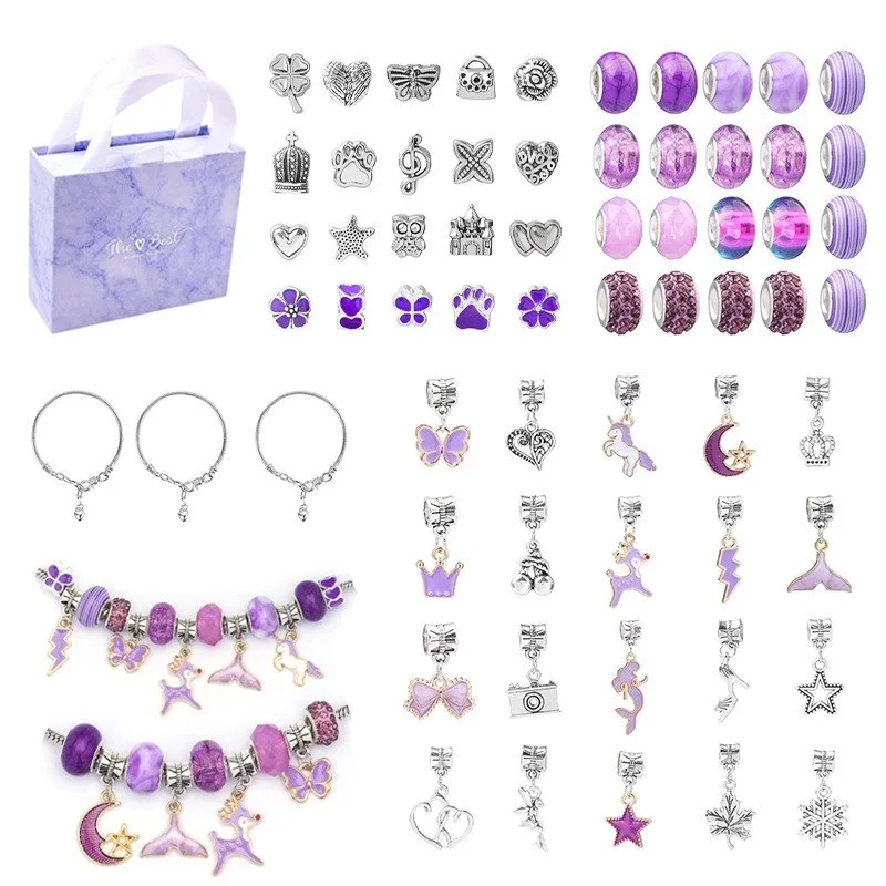2022 Hot DIY Charm Bracelet Making Kit Purple Blue Orange Pink Color Gift Box Set