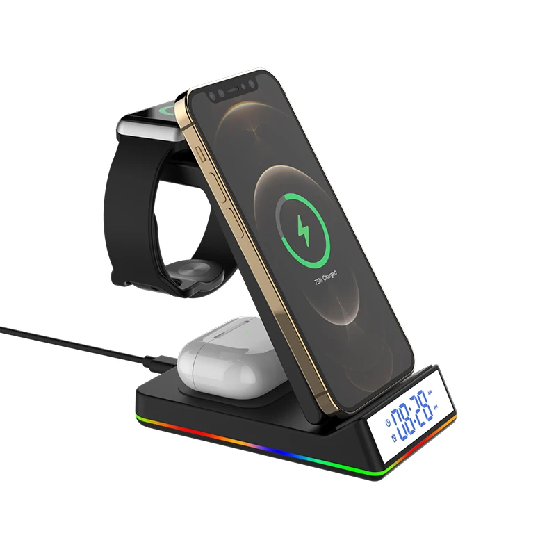 Mobile Phones Holder 2021 Wholesale Wireless Charger 5 in 1 Qi Stand 10W Fast Wireless Charging Adapter for iphone 12 Charger