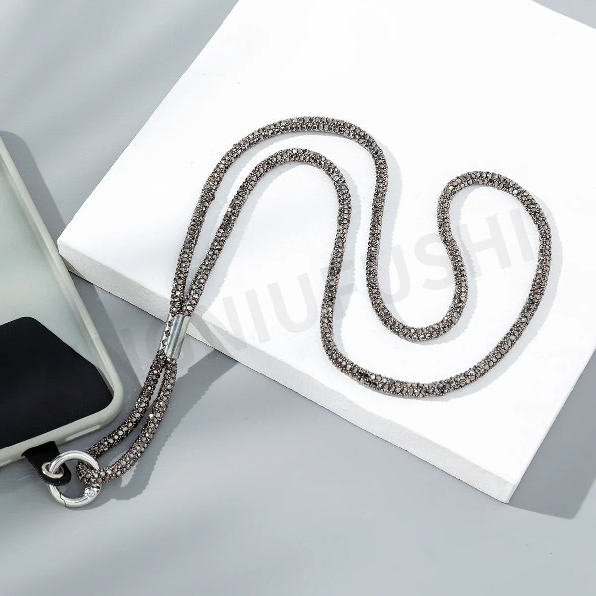 Cross border rhinestone color mobile phone chain lanyard slant across mobile phone shell neck lanyard wholesale