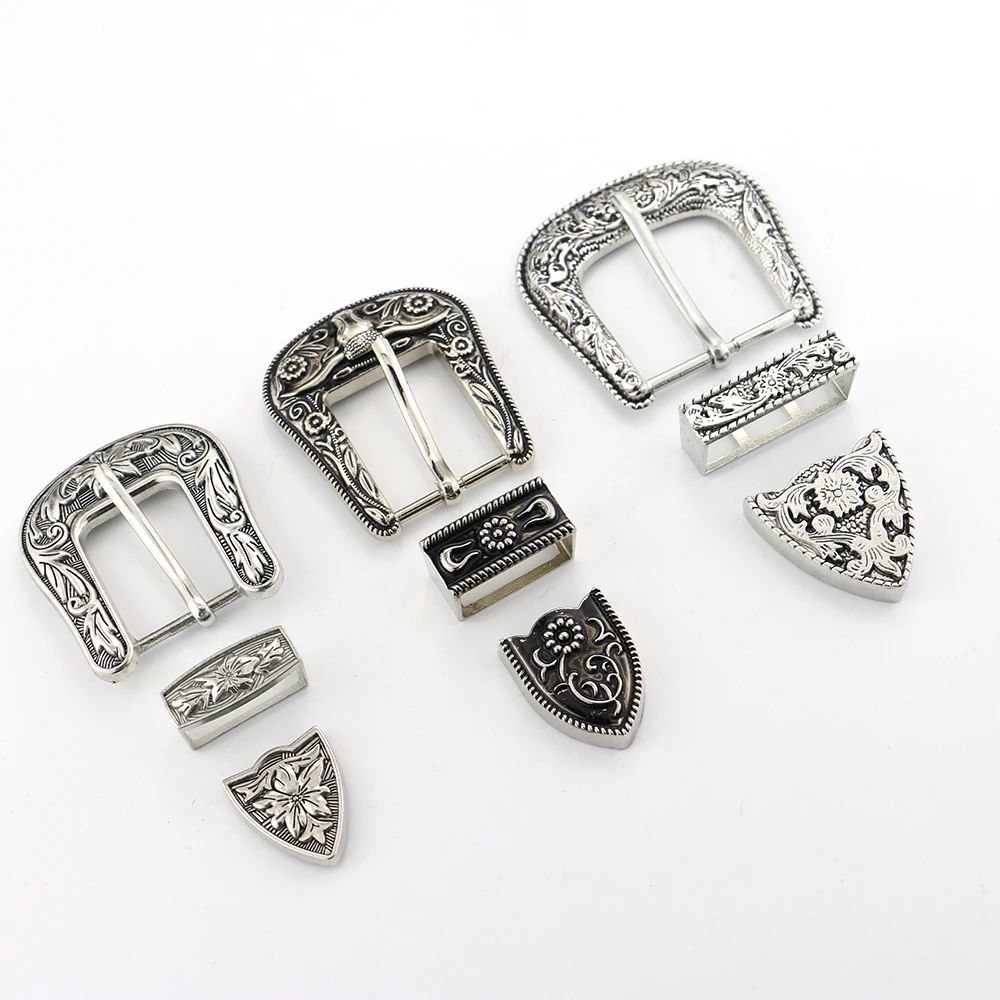 Factory Wholesale Antique Western 3 Piece Belt Buckle Set