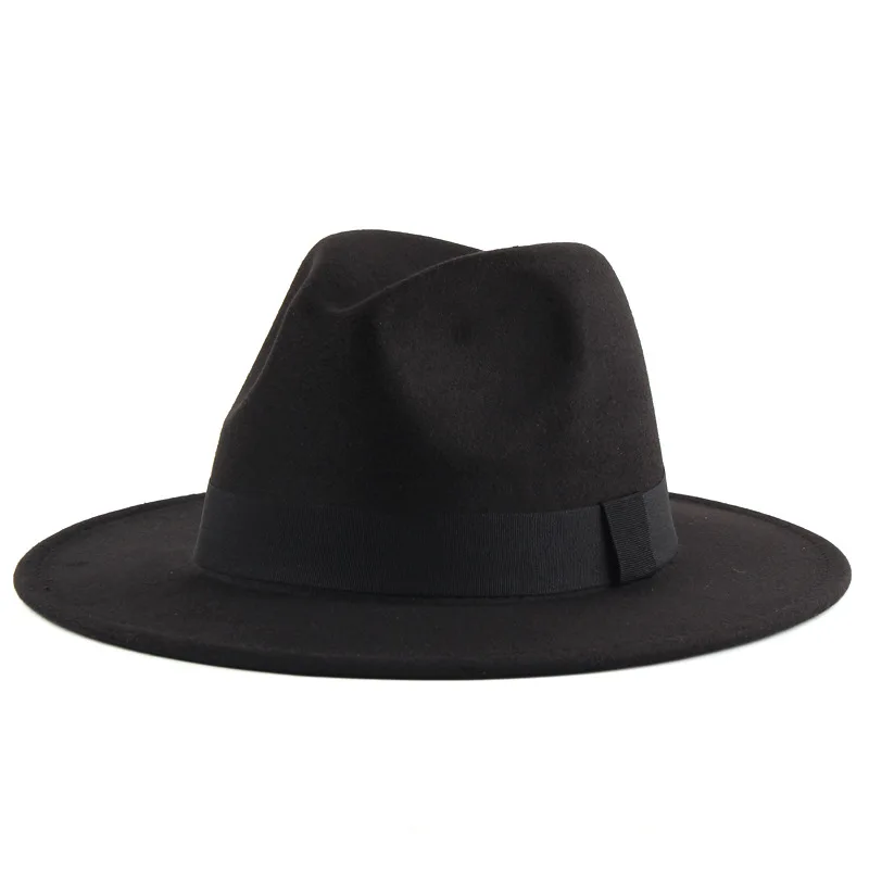 Wholesale Premium Plain Solid Color 7cm Wide Fedora Hat Men Short Brim With Ribbon