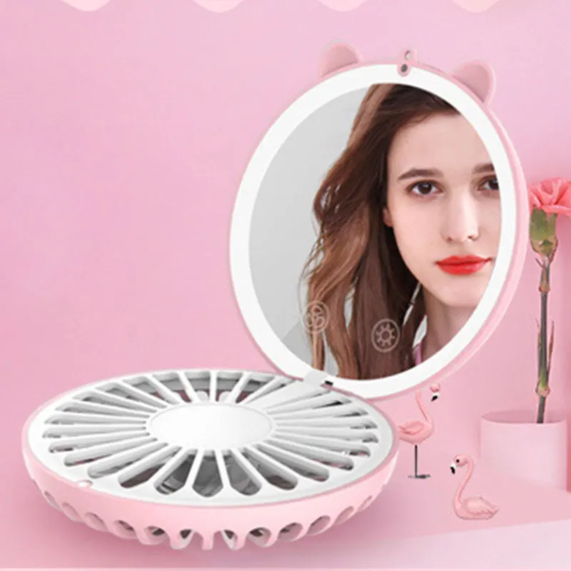 
Beauty Portable Led Mirror Makeup Pocket Hanging Fan Usb Charging Handheld Touch Mini Small Desk Fan 