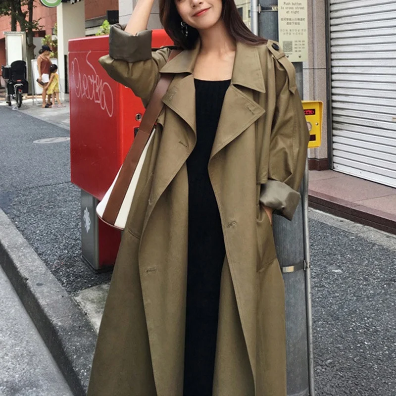 Hot selling fashion women spring autumn jacket waterproof long trench coat ladies double breasted long trench coat