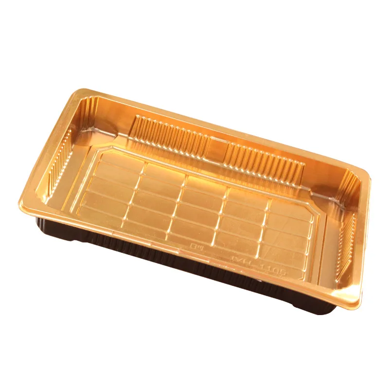 Golden Sushi Tray Blister Plastic Food Container Takeaway Serving Platter Disposable Luxury Sushi Trays Packaging Box with Lid
