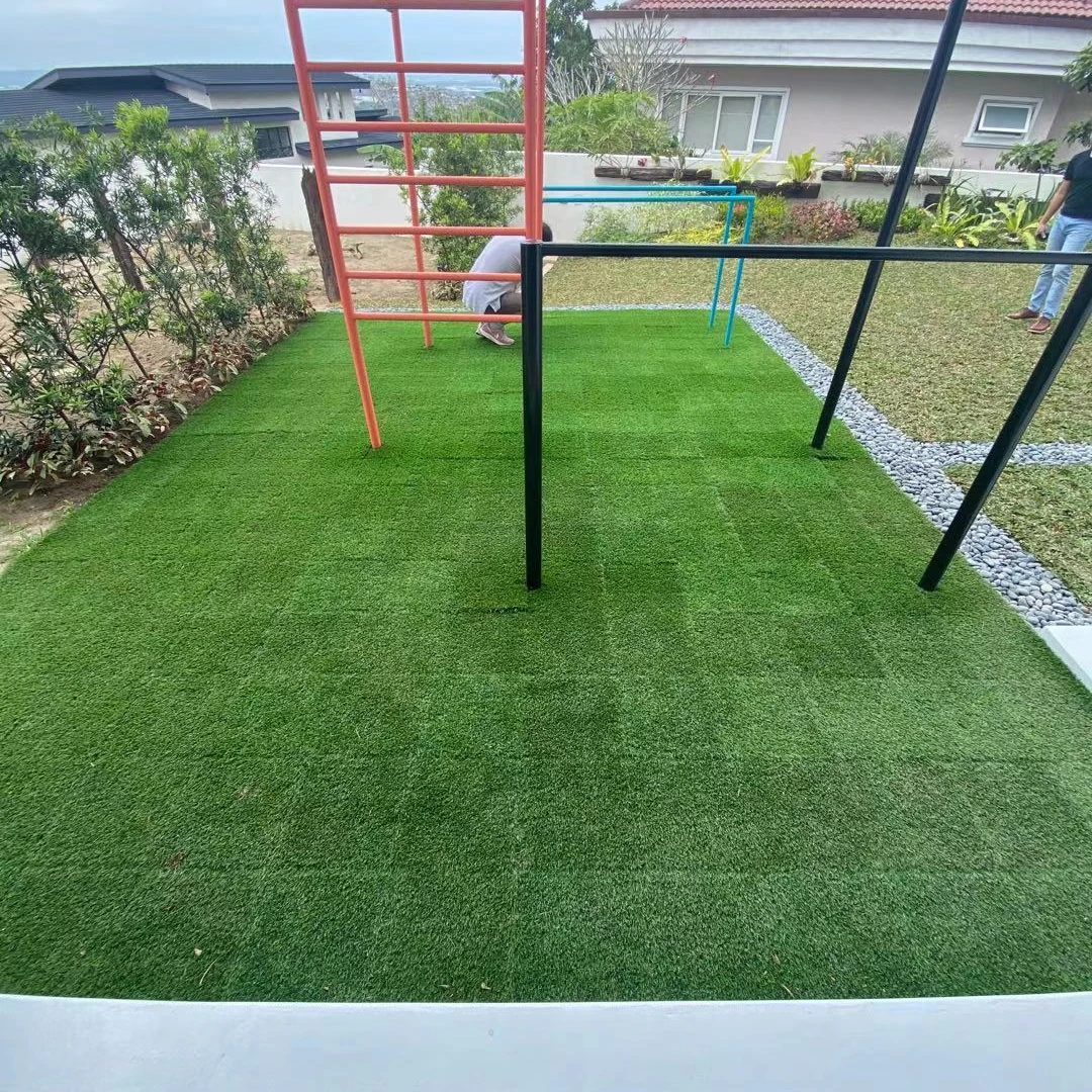 interlocking outdoor artificial grass tile easy installation DIY home green artificial grass