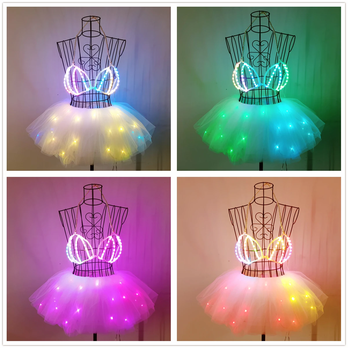 SHINYOU Women LED Light up tutu skirt,Add LED Smart Bra Party Outfits, Rave LED Music Festival Costumes