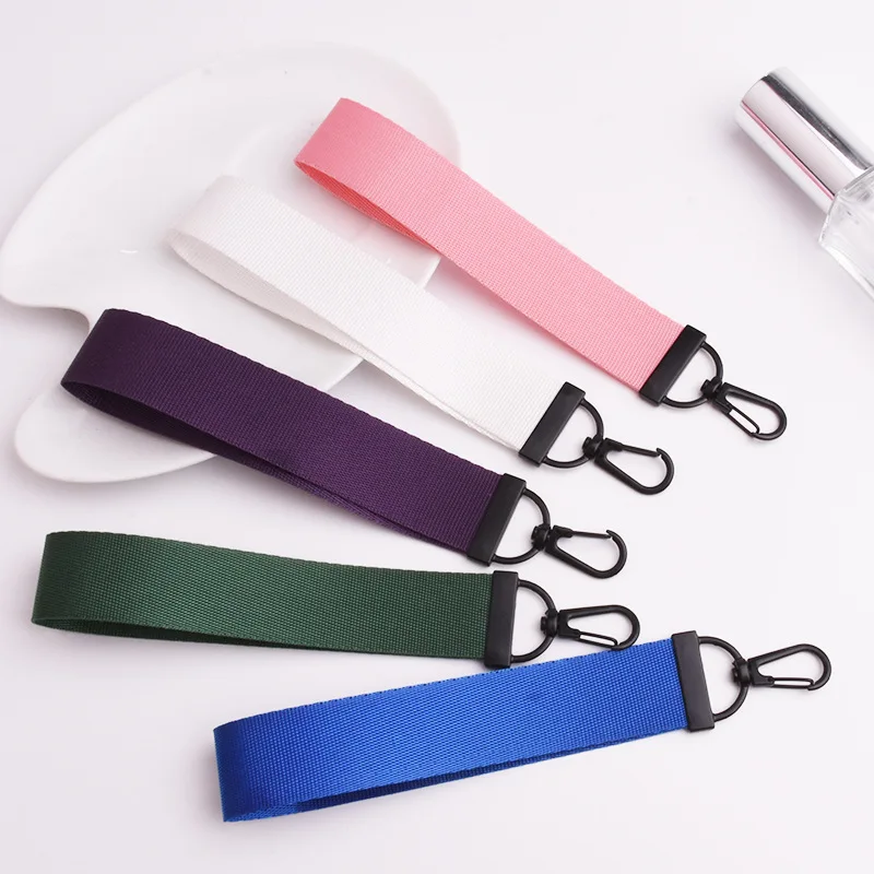 New Arrival Custom Logo Lanyard Keychain Wristlet Strap Black Plush Fabric with Silk Screen Printing Compass Type Keytag