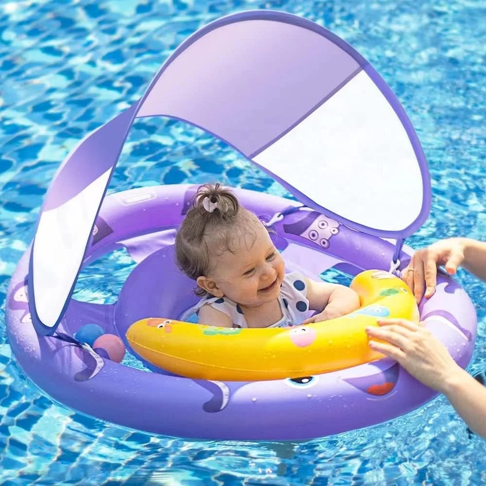 Infant Baby Swimming Octopus Floats Toddler Pool Float For Baby 6-24 Months Baby Pool Float Ring With Canopy