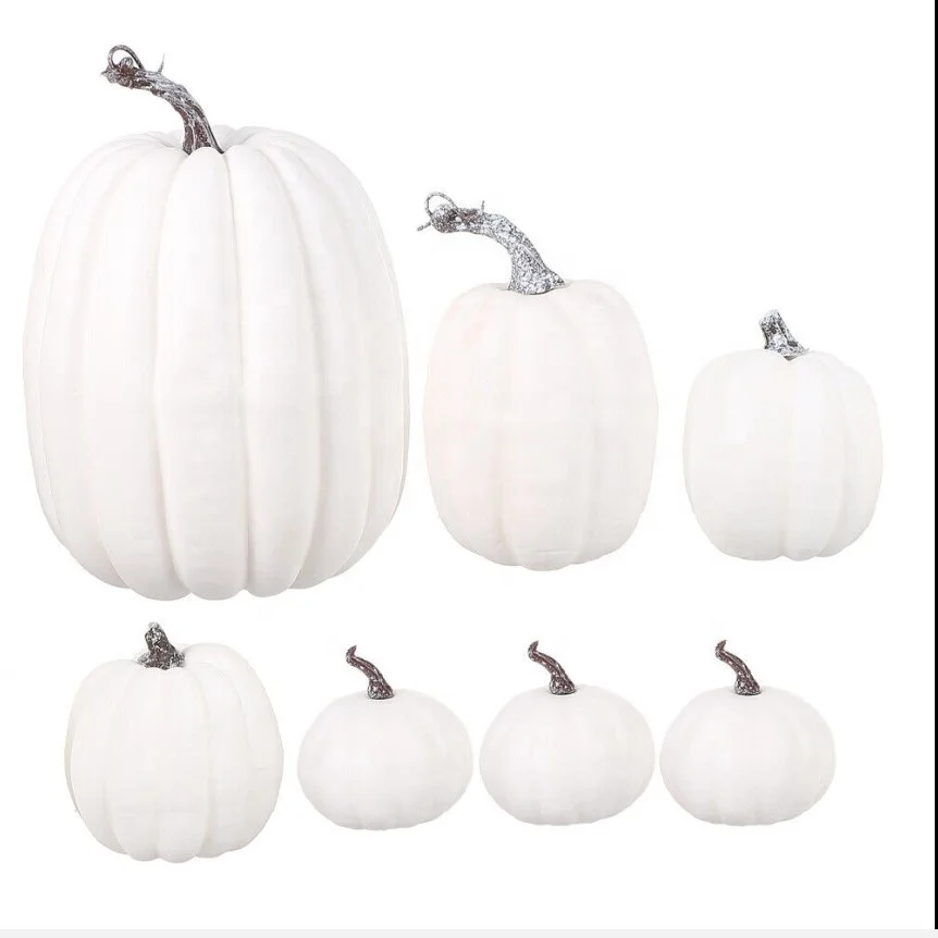 Artificial Pumpkins Autumn Decorations White Mini Fake Foam Plastic Pumpkins Small Harvest Lifelike Pumpkins for Fall Autumn Th