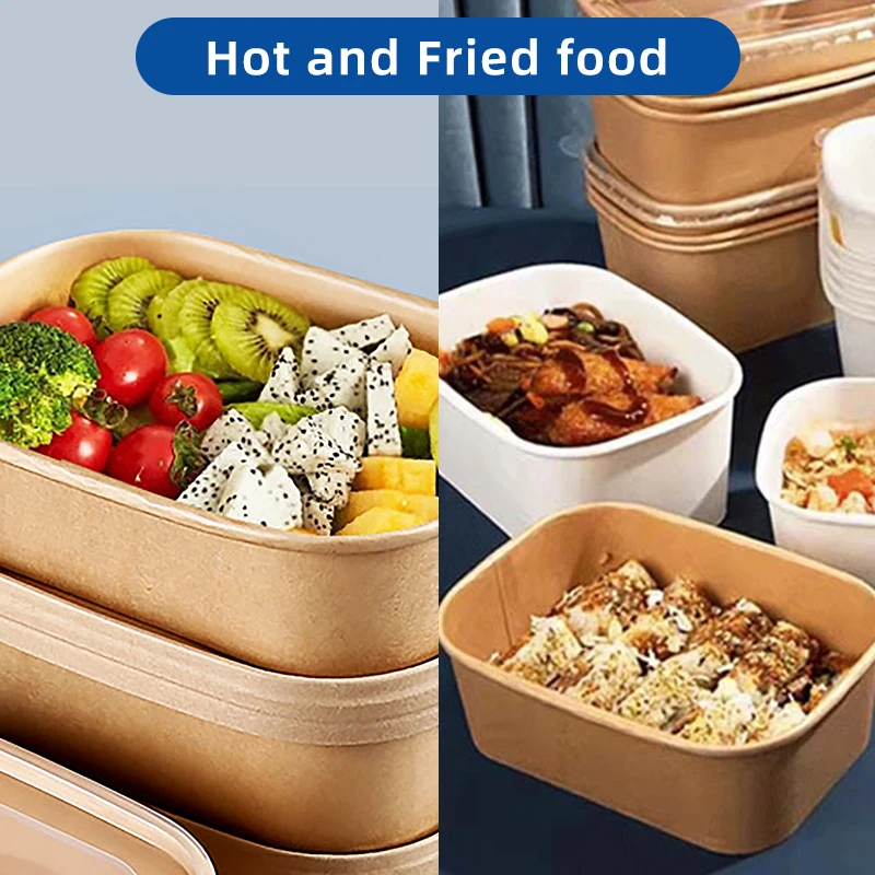 Biodegradable Kraft Paper Lunch Box With Lid Disposable Takeaway Container For Fast Food