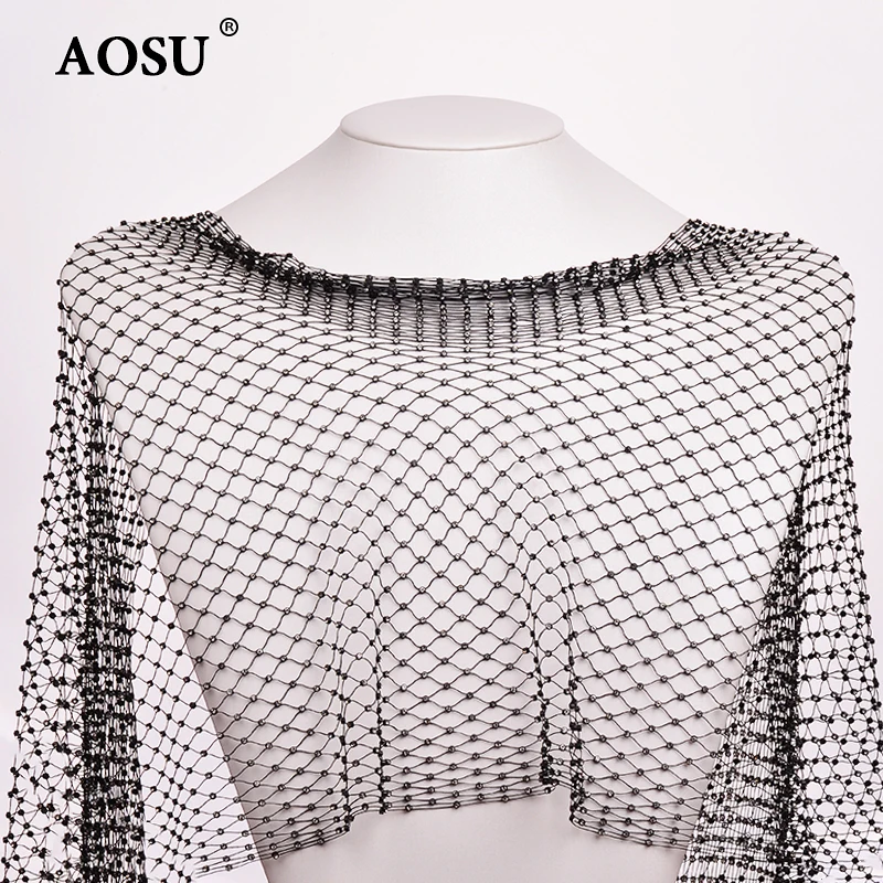 AOSU 1 Meter Clear Glass Rhinestone Mesh Fabric Sewing Crystals Trim Net Stretch Diamond Ribbon Strass Applique For Dress