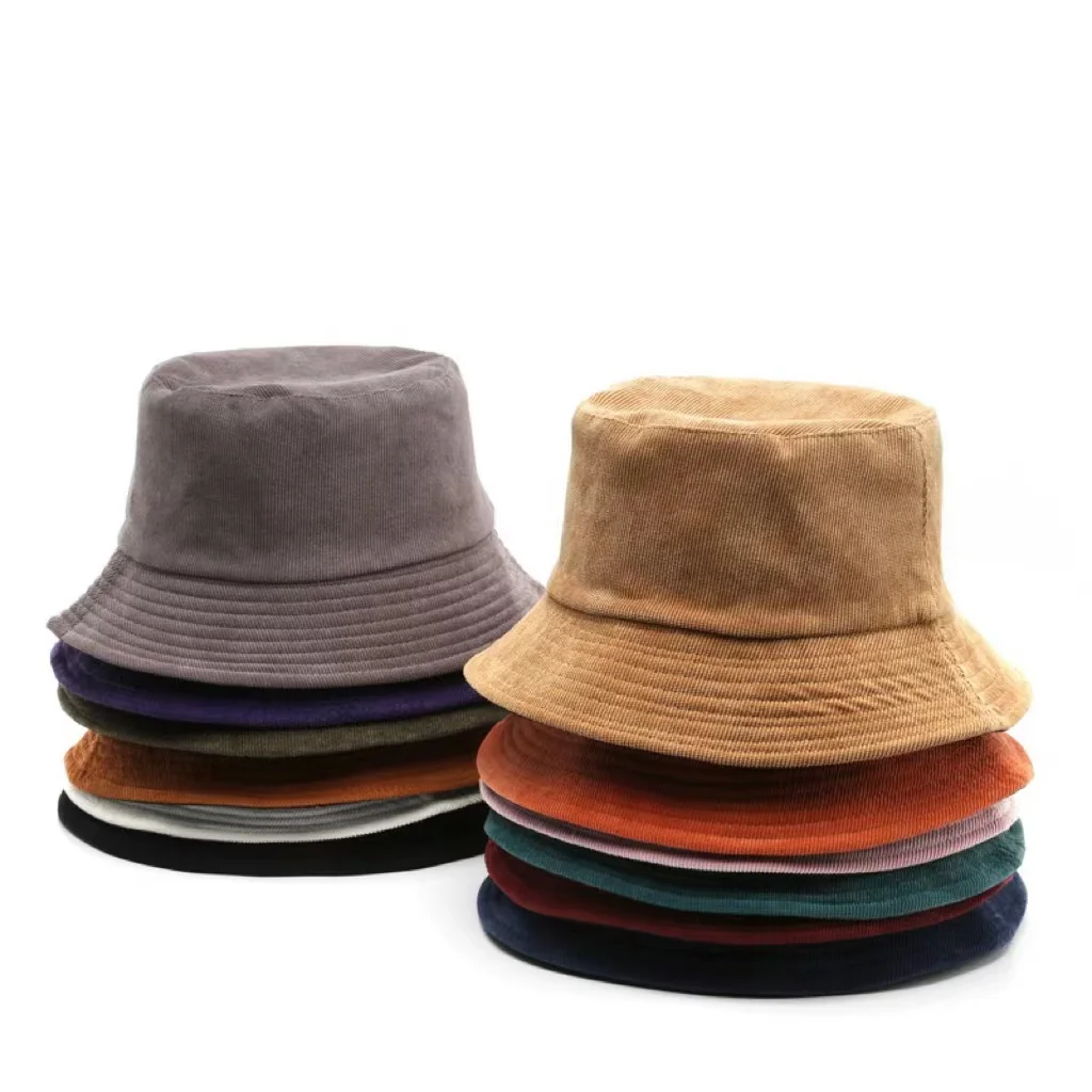 Sun Protection Wide Brim Bucket Hats Fashion Corduroy Fisherman Caps Bucket Hats For Women Men