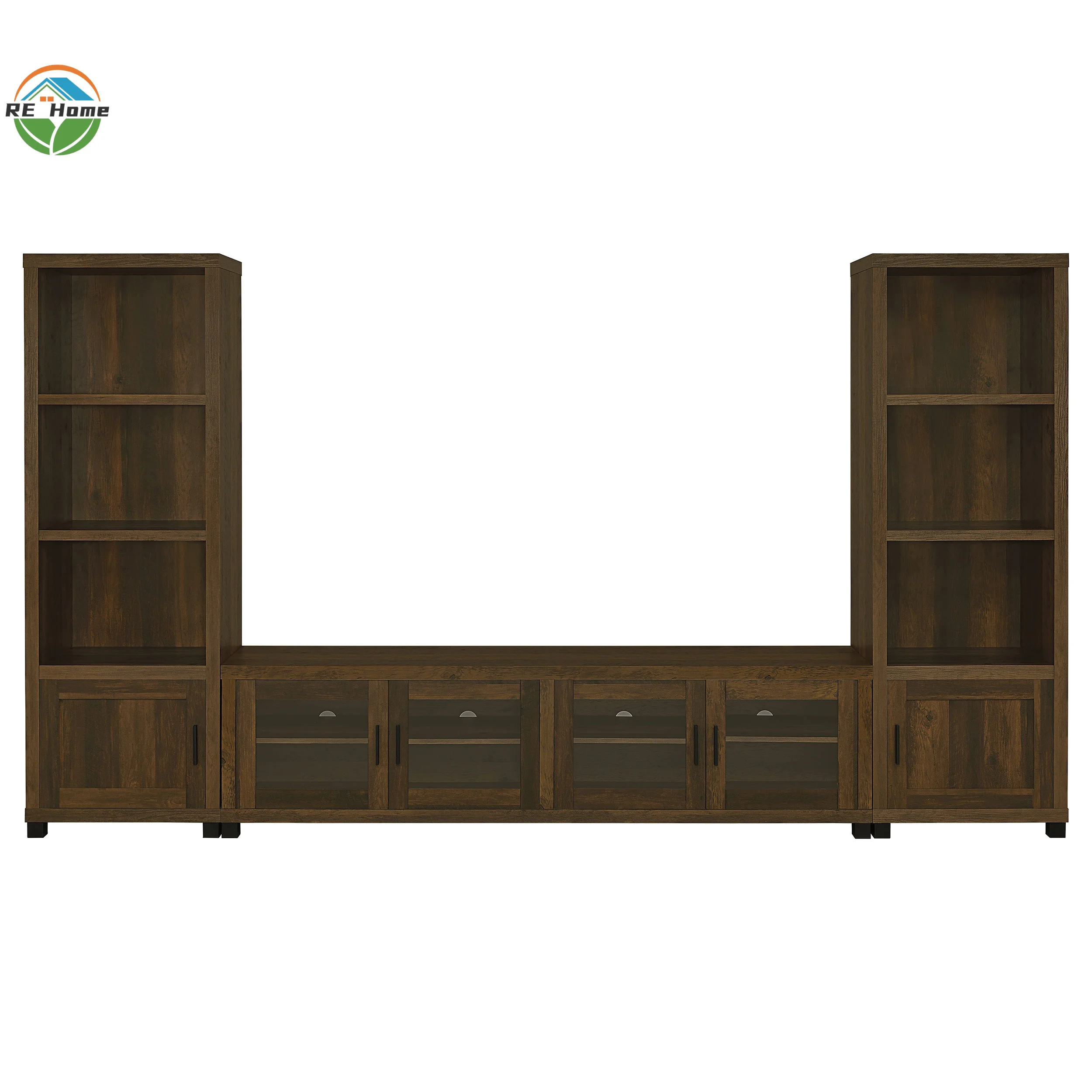 3-piece Entertainment Center With TV Stand Dark Pine  wooden modern luxury living room furniture tv cabinet showcase
