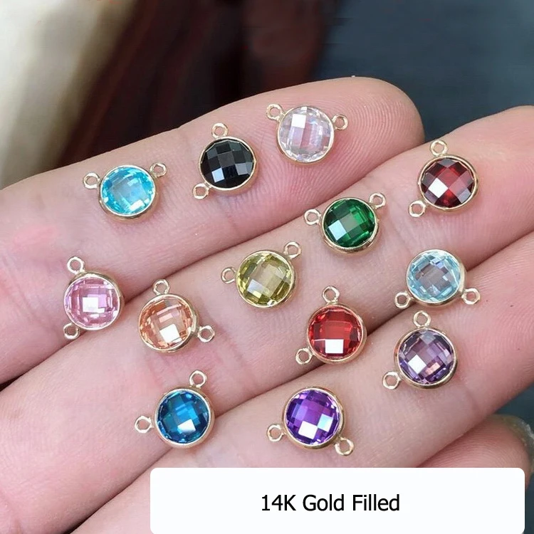 14K Gold Filled Jewelry Charm 6mm 12 Birthstone Zircon charms Connector For Bracelets Necklaces Jewelry Making