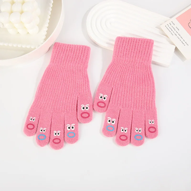 Kids Cute Cartoon Knitted Stretch Mittens Multi-color Soft Warm Acrylic Gloves Animal Pattern Magic Winter Gloves
