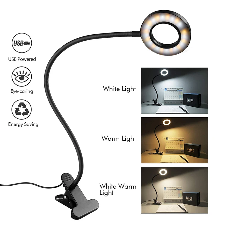 2020 USB 5V Creative 360 Degree Adjust Goose Neck Home Desk Clip led table Reading lights with remote control