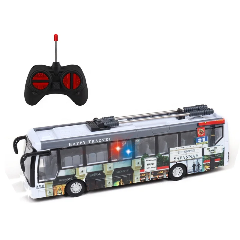 QS Wholesale Rc Bus Model Cars Kids Plastic Gift Toy 4Ch 1/32 Remote Control Toys Electric Bus With Light