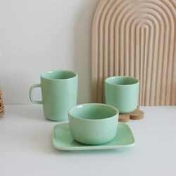 Custom Black Color Glaze White Porcelain Dinnerware Ceramic Plate And Bowl Cup Tableware Set