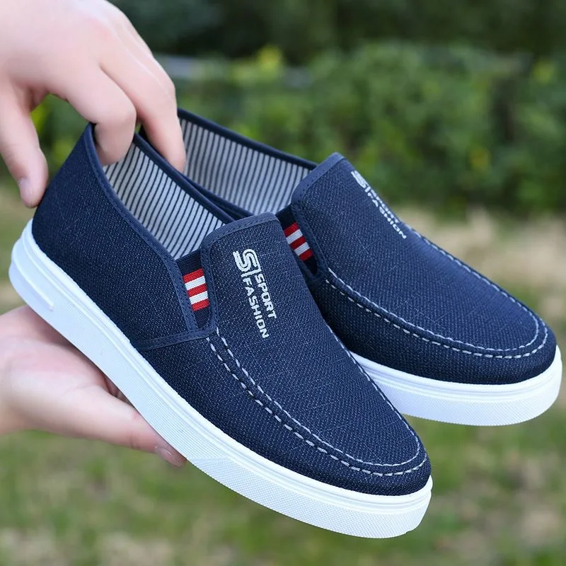 Wholesale Cheap Custom Fashion Comfortable Black Flat Slip-on Canvas Trendy Shoes Men Casual Loafer