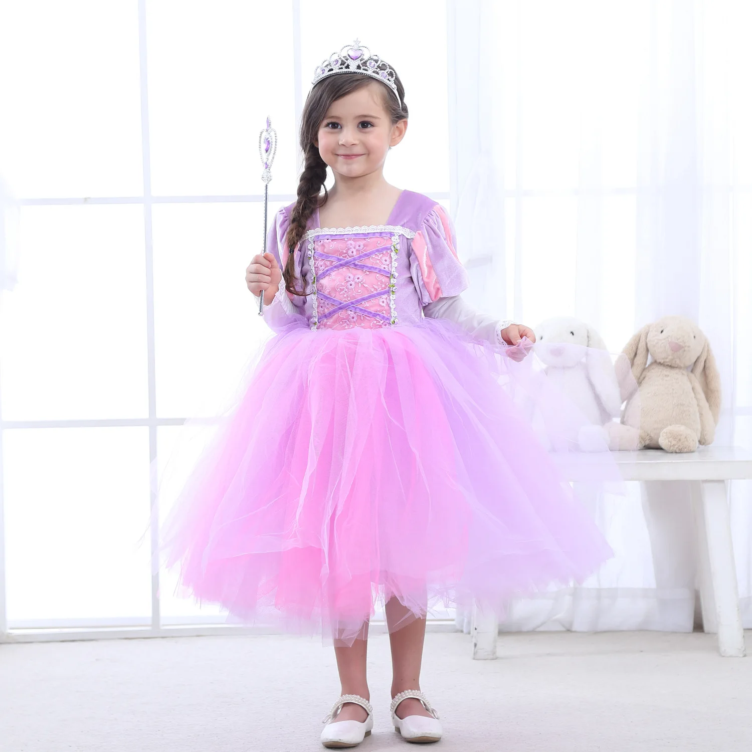 Q187 European Style Girls Costume Princess Halloween Party Wear Rapunzel Fancy Dresses for