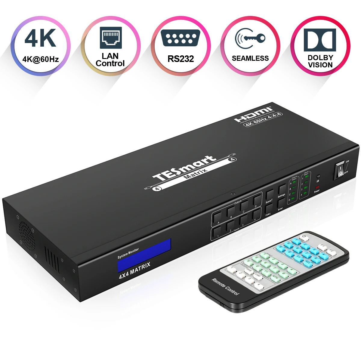 TESmart 4x4 HDMI Matrix 4K@60Hz video matrix switcher
