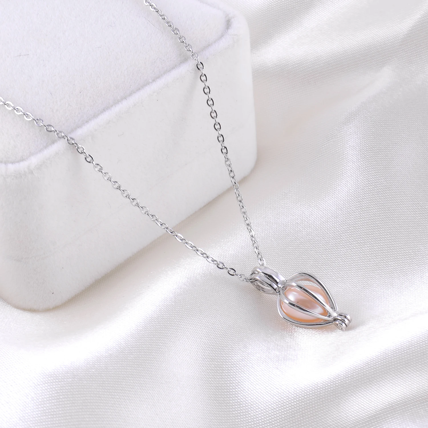 925 Sterling Silver Cage Pendant with Pearl for Women Rhodium Plated