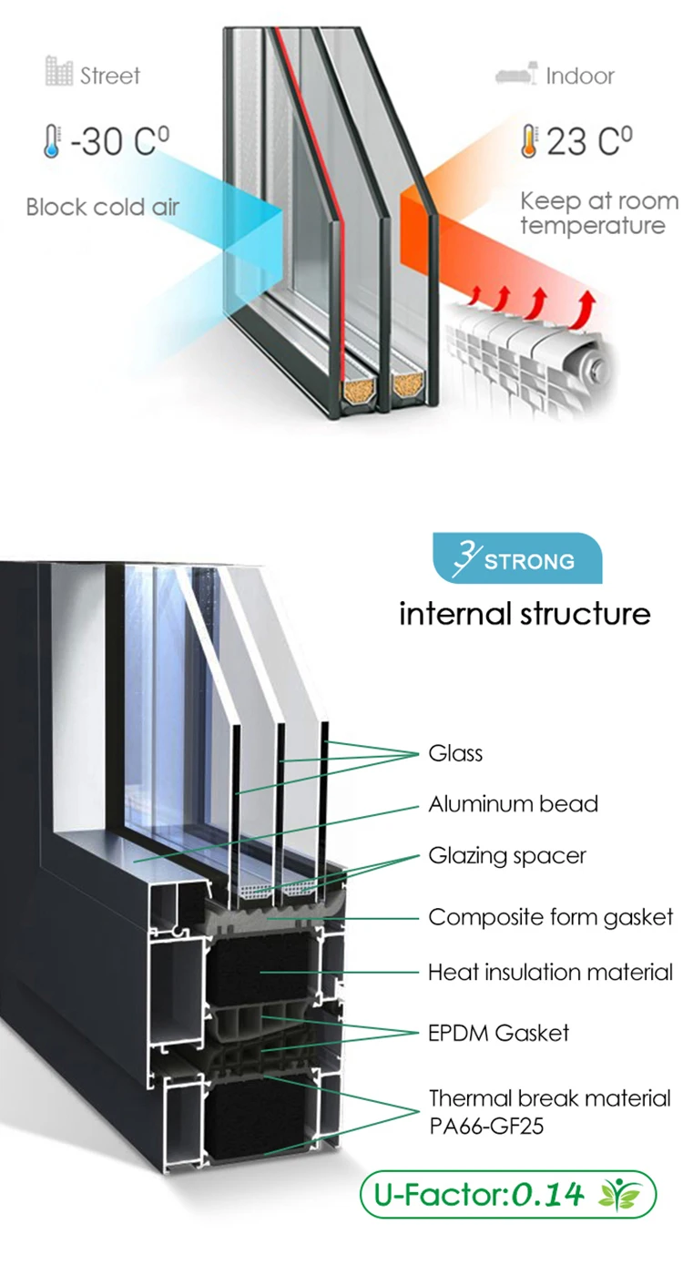 Triple Glass With Blinds Inside Aluminum Highly Energy Efficient With Thin Bezel  Casement Louver Swing Door