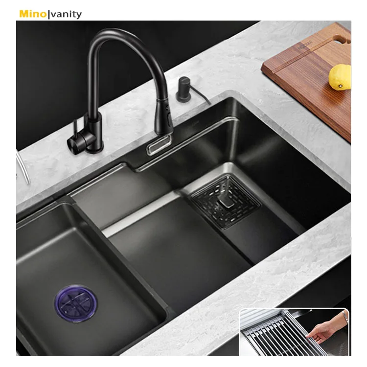304 Stainless Steel Large Basin Single Double Bowl Black Rectangular Brushed China Inox Kitchen Sink Complete